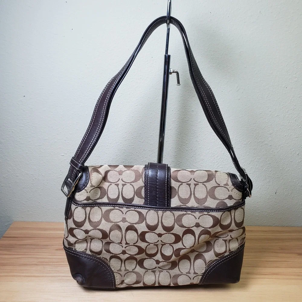 Y2K Coach Soho Bag 4PC Set Brown Signature C Logo Print Buckle‎ Shoulder Purse